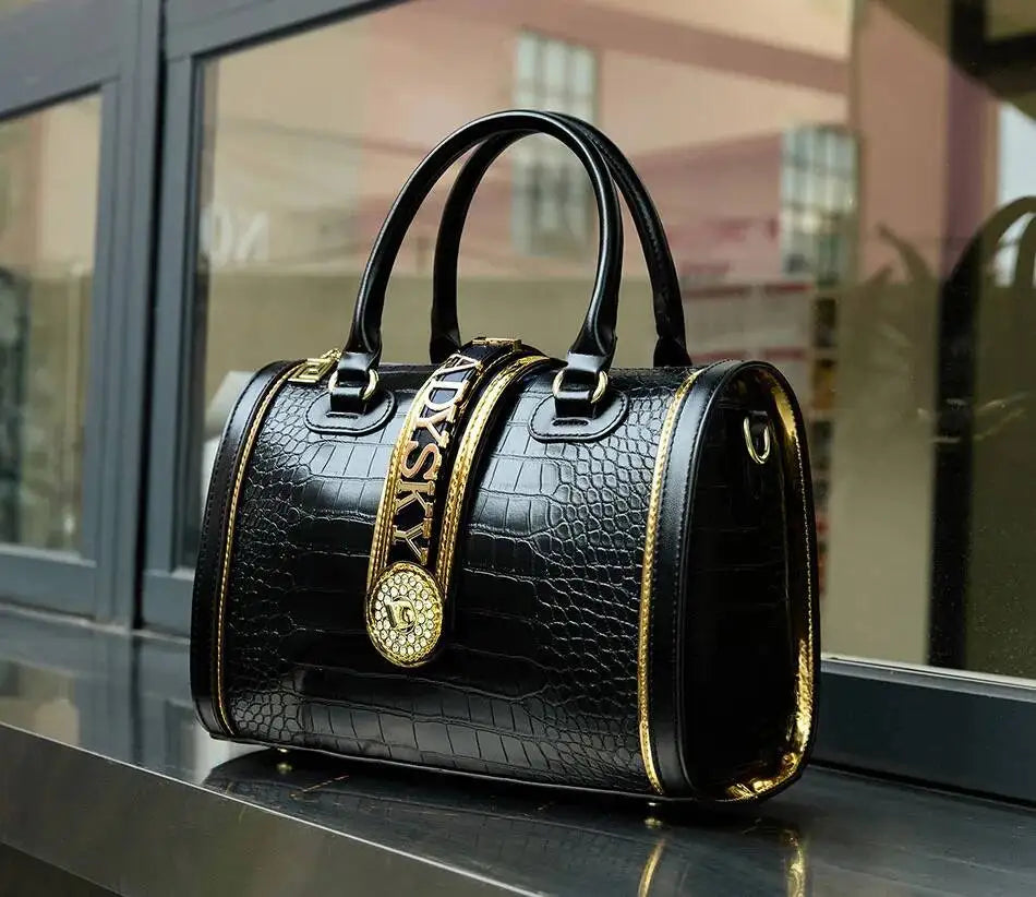 Women's Crocodile Embossed Letter Decoration Shoulder Handbag