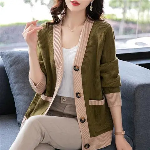 Women's Loose Button V-neck Thread Sweater Cardigan