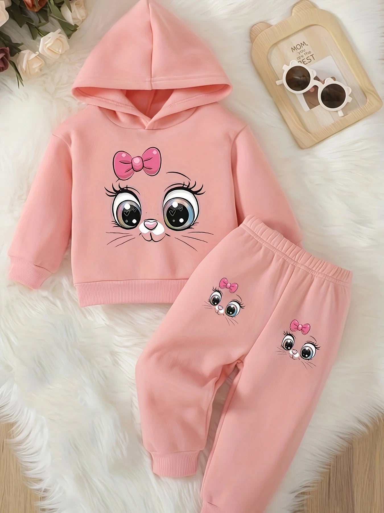 Baby 2Pcs Fleece Hooded Sweatshirt Pants Set