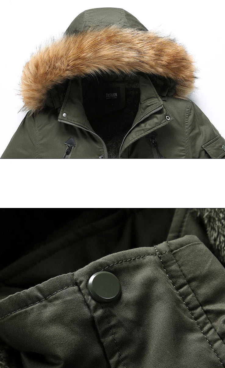 Men's Windproof Hooded Multi Pocket Fur Collar Jacket