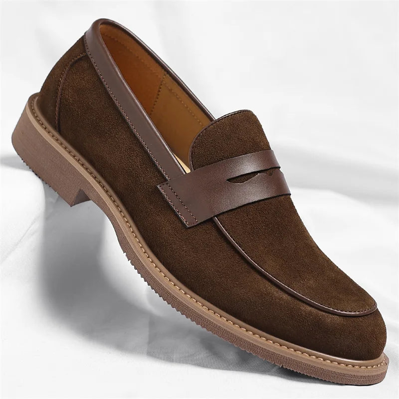 Men's Retro Cow Suede Leather Business Loafers Shoes