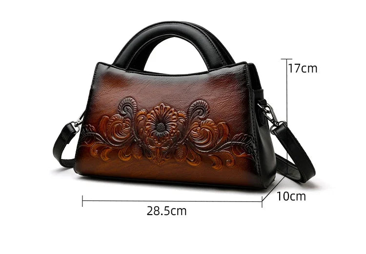 Women Vintage Embossed  Luxury Designer Saddle Shoulder Handbag