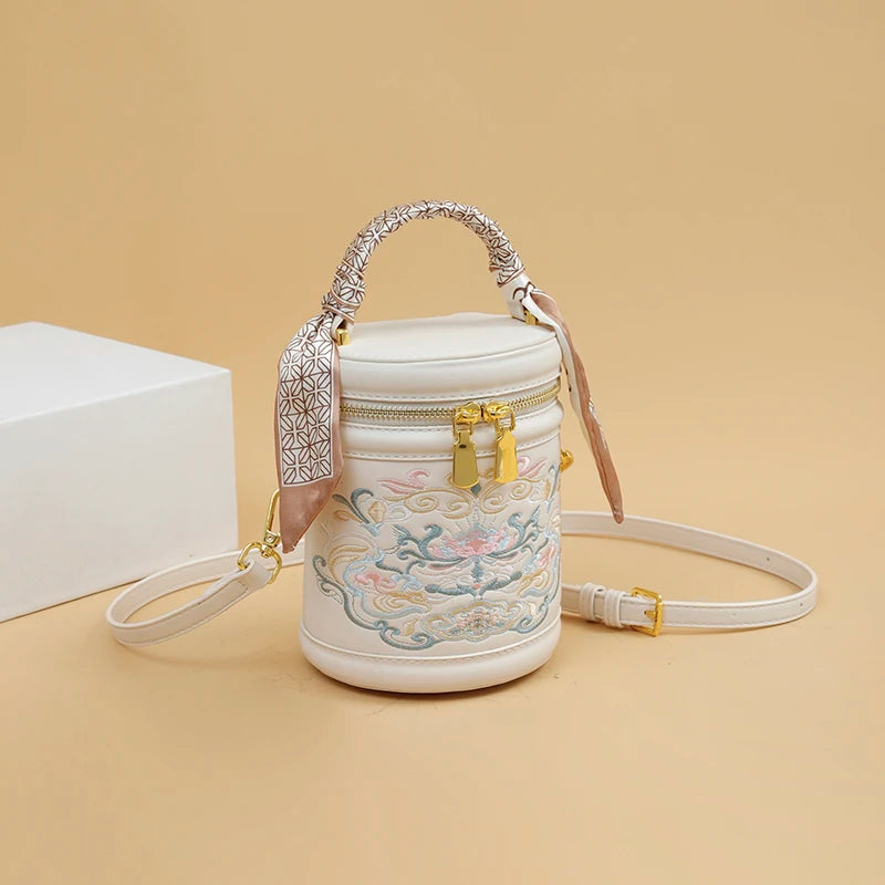 Women's Bucket Cylindrical Quality Leather Shoulder Bag