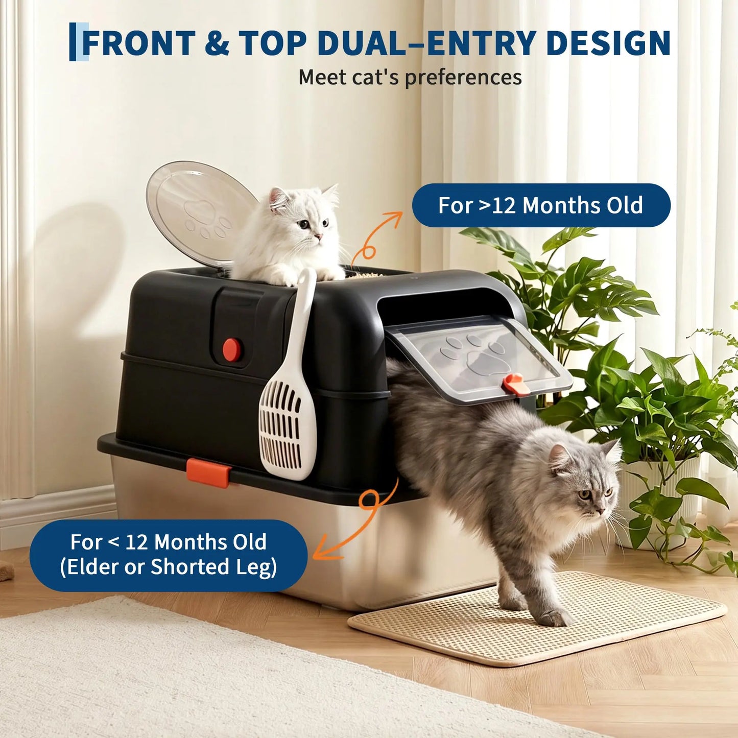 Enclosed Stainless Steel Litter Box With Lid Anti Leak Front Entry