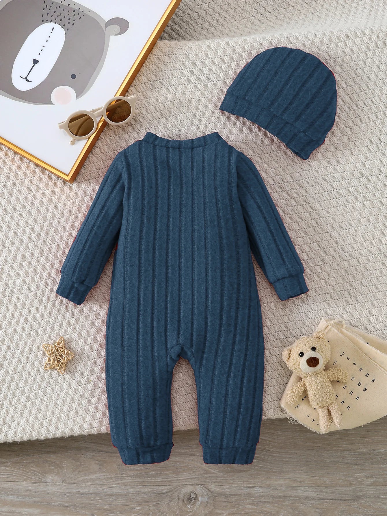 Baby Red Onesie Buttons Jumpsuit Red Hat Set