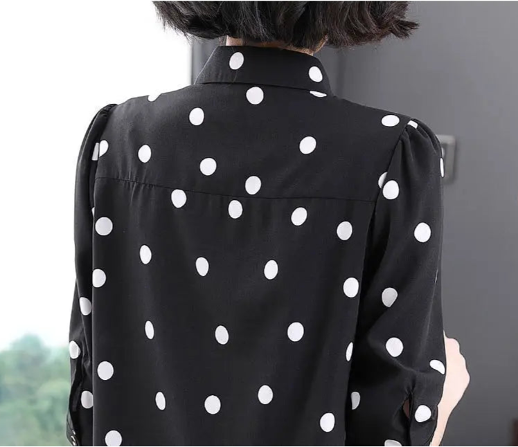 Women's Solid Polka Dot Chiffon V-Neck Shirt