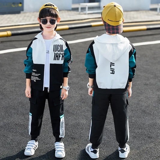 Boys' 2Pcs Hooded Sports Suit Set