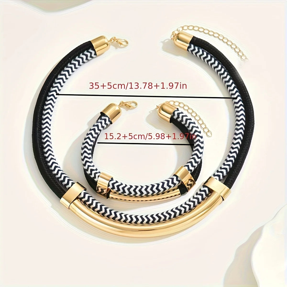 Women's 2PCS Thick Double Line Metal Tube Necklace Bracelet Set