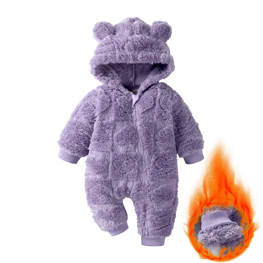 Newborn Baby Thicken Flannel Warm Hooded Jumpsuit Romper
