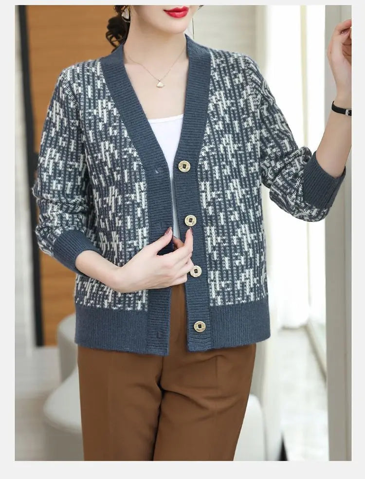 Women's V-neck Long Sleeve Button Cardigan Sweater