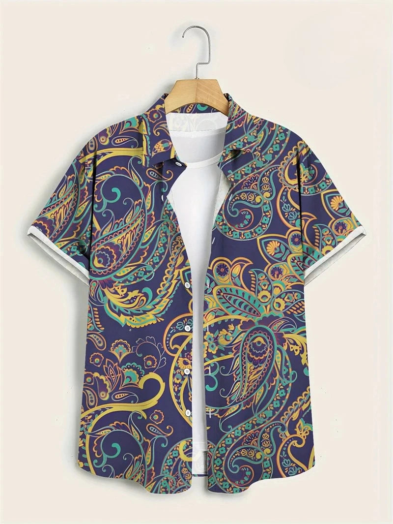 Men's Paisley Graphic Short Sleeved Bohemian T-shirt