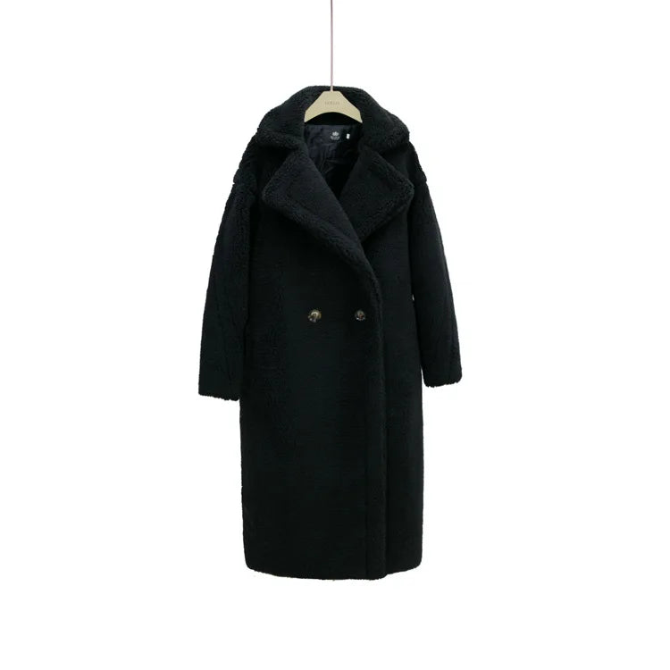 Women's Faux Fur Long Large Grain Lamb Sheep Wool Coat