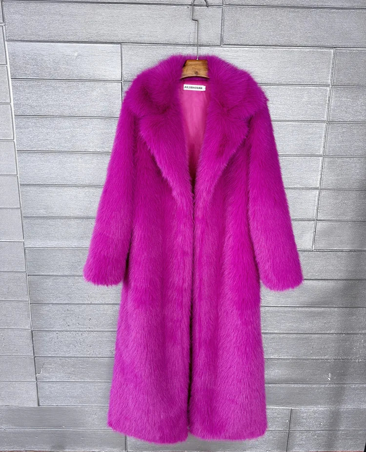 Women's Long Fluffy Faux Fur Coat