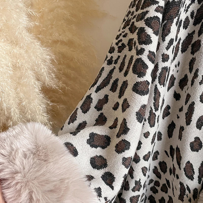 Women's Thick Warm Leopard Cloak Poncho Coat