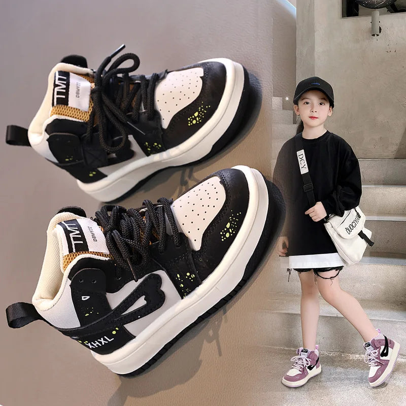 Kids Leisure Running High-Top Lace-Up Shoes Sneakers