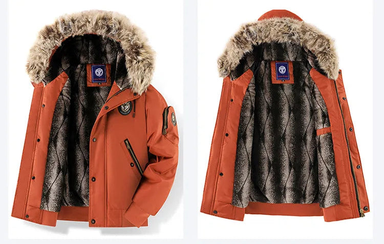 Men's Hooded Zipper Waterproof Thermal Parka Jacket