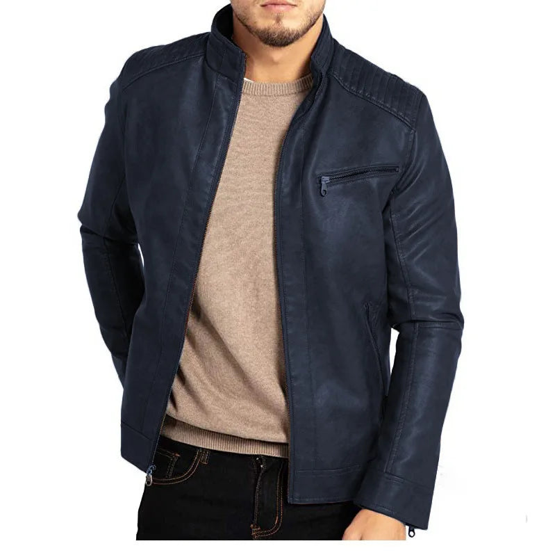 Men's PU Leather Stand-Up Collar Motorcycle Style Jacket