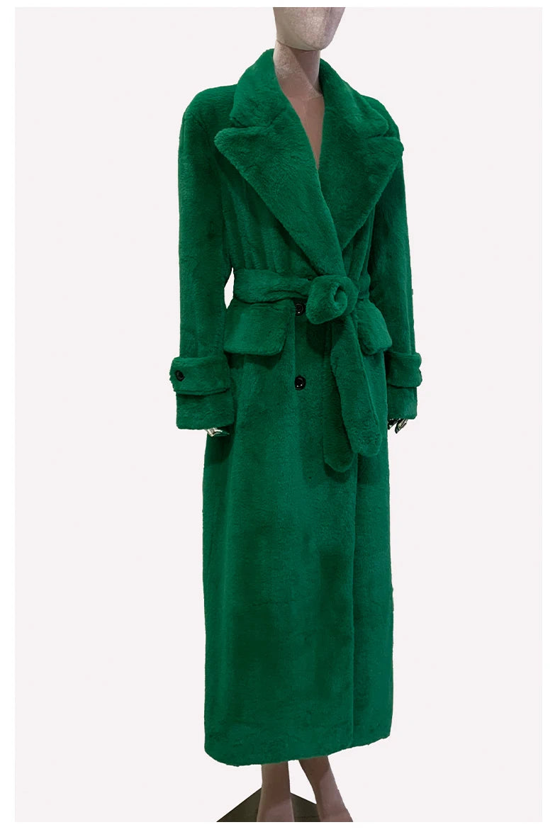 Women's Fluffy Thick Soft Maxi Faux Fur Double Breasted Coat