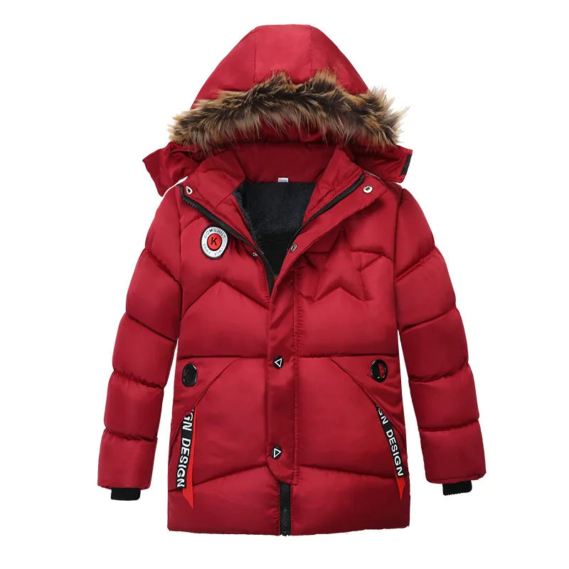 Kids' Thick Lining Plush Detachable Hat Hooded Fur Collar Jacket