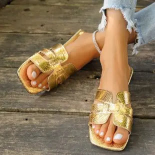 Women's Lightweight Square Slippers Flat Sandals