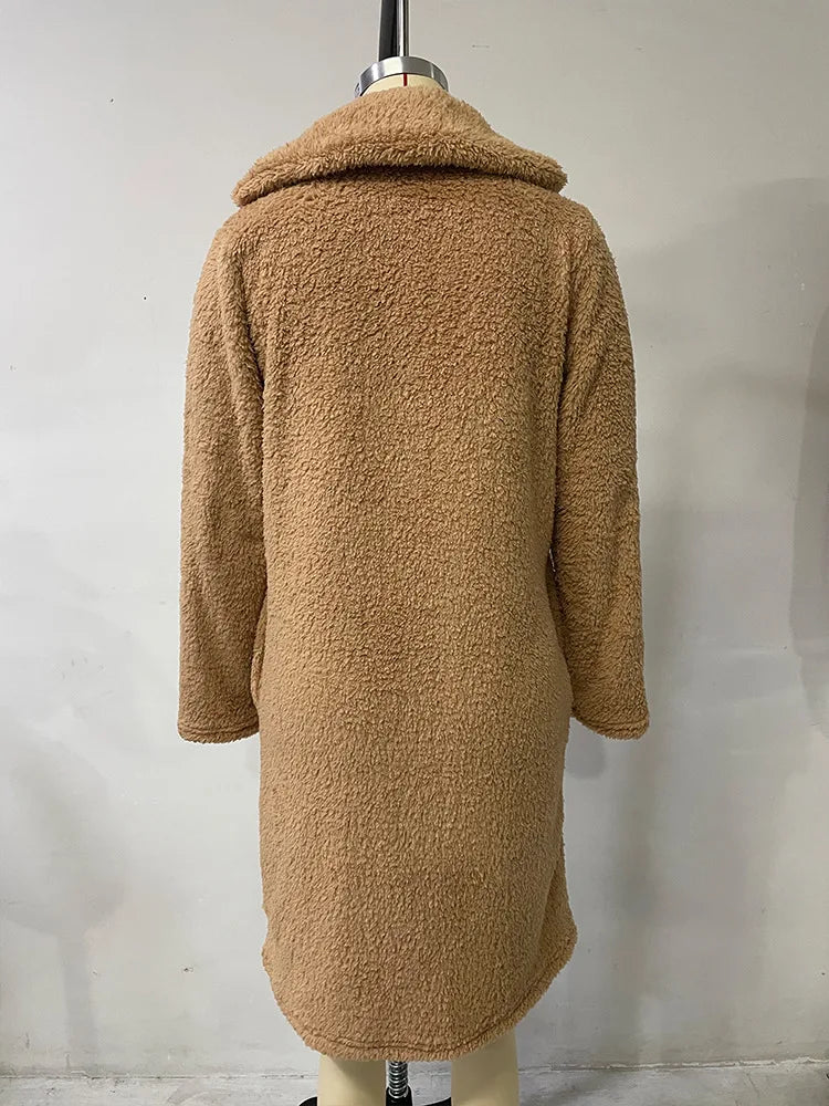 Women's Long Sleeved Collared Fleece Coat