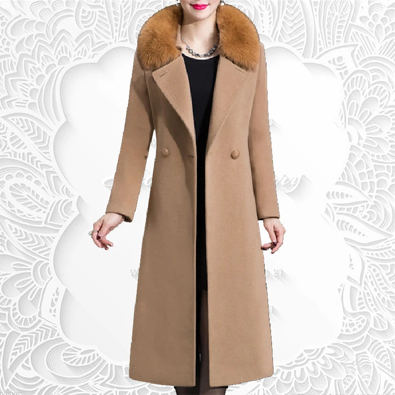 Women's Long Slim Fur Collar High Quality Coat