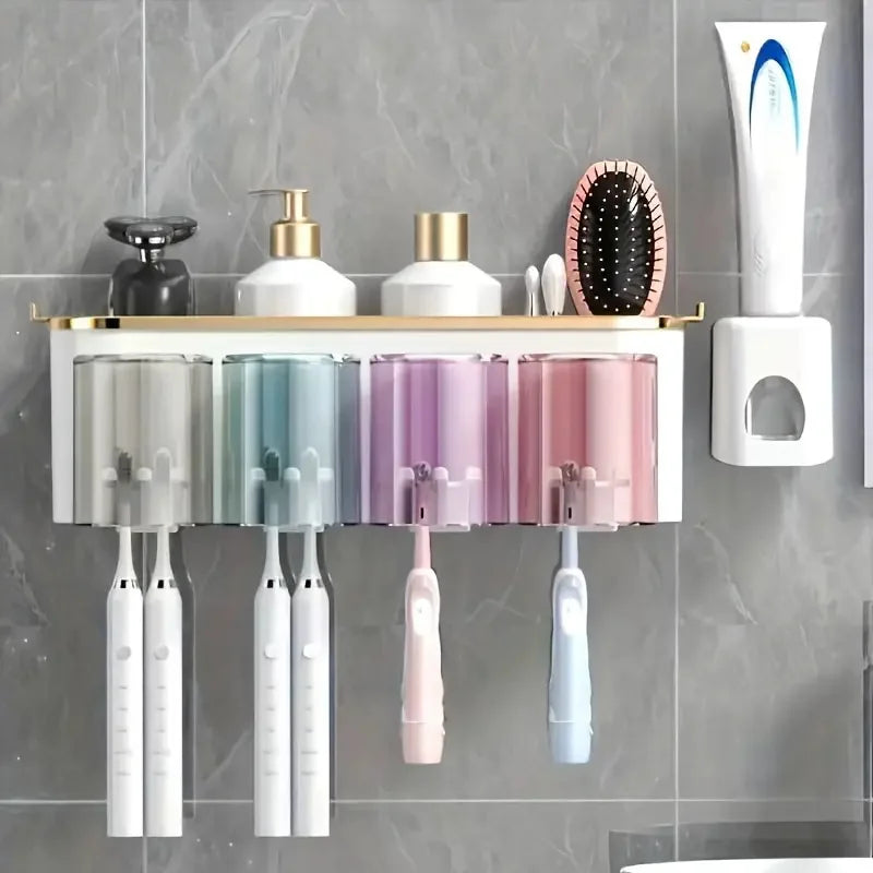Multifunctional Mug Holder Wall Mounted Toothpaste Toothbrush Rack