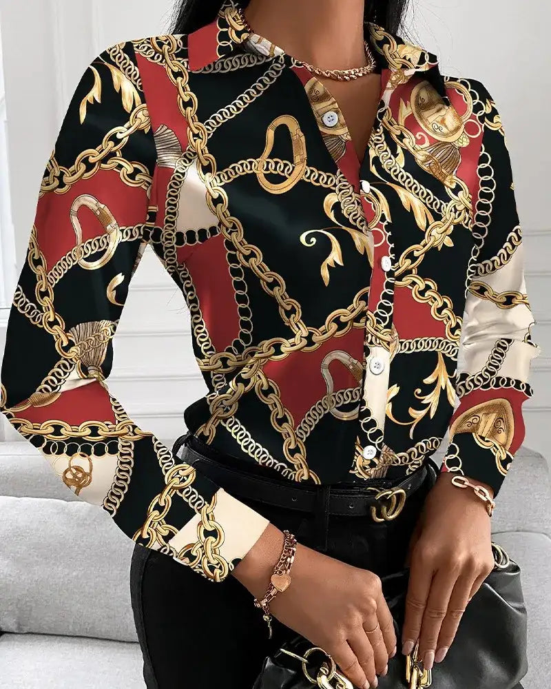 Women Turn-Down Collar Long Sleeve Blouse Shirt