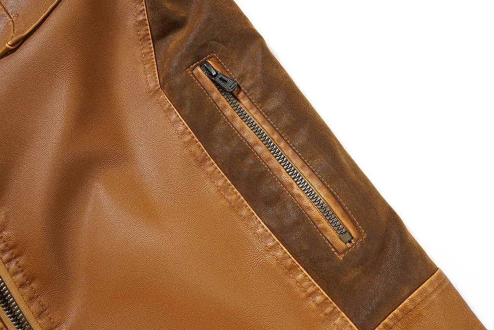 Men's Fur Leather Hooded Zipper Biker Jacket
