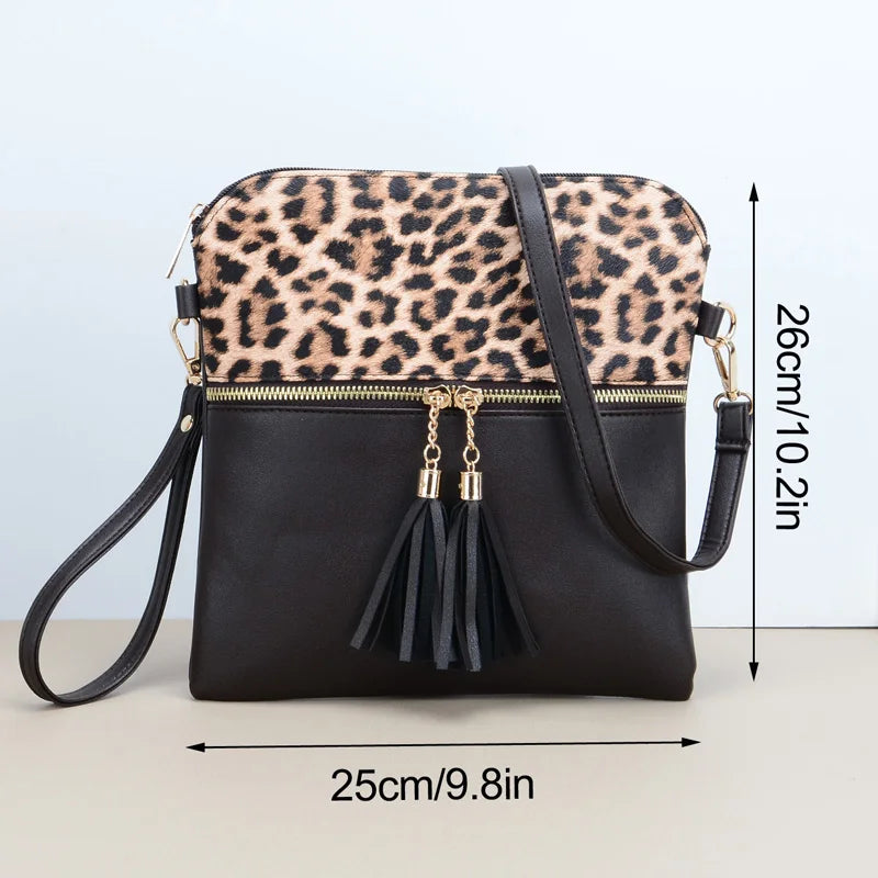 Women's Leopard Pattern Vintage Style Double Tassel Shoulder Bag