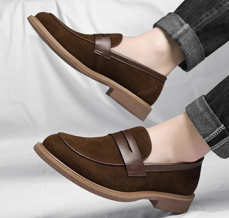 Men's Retro Cow Suede Leather Business Loafers Shoes