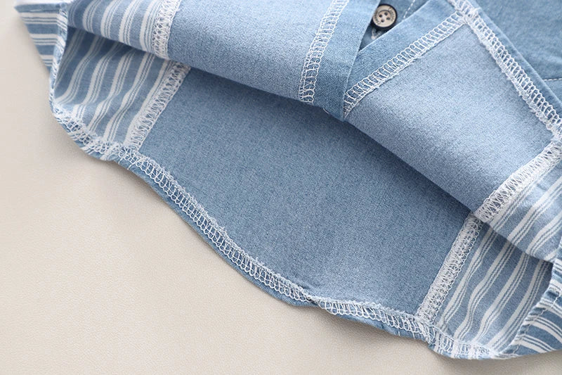 Kids' 2Pcs Denim Striped Shirt Short Suit Set