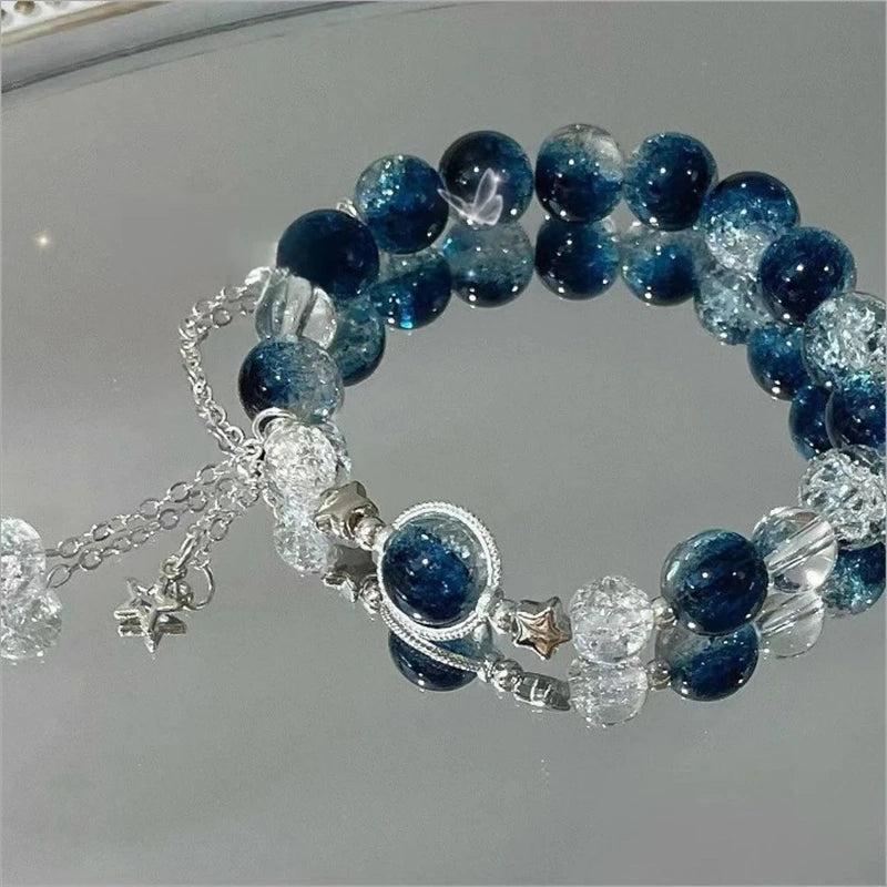 Women's Beaded Red Crystal Feather Pendant Bracelet