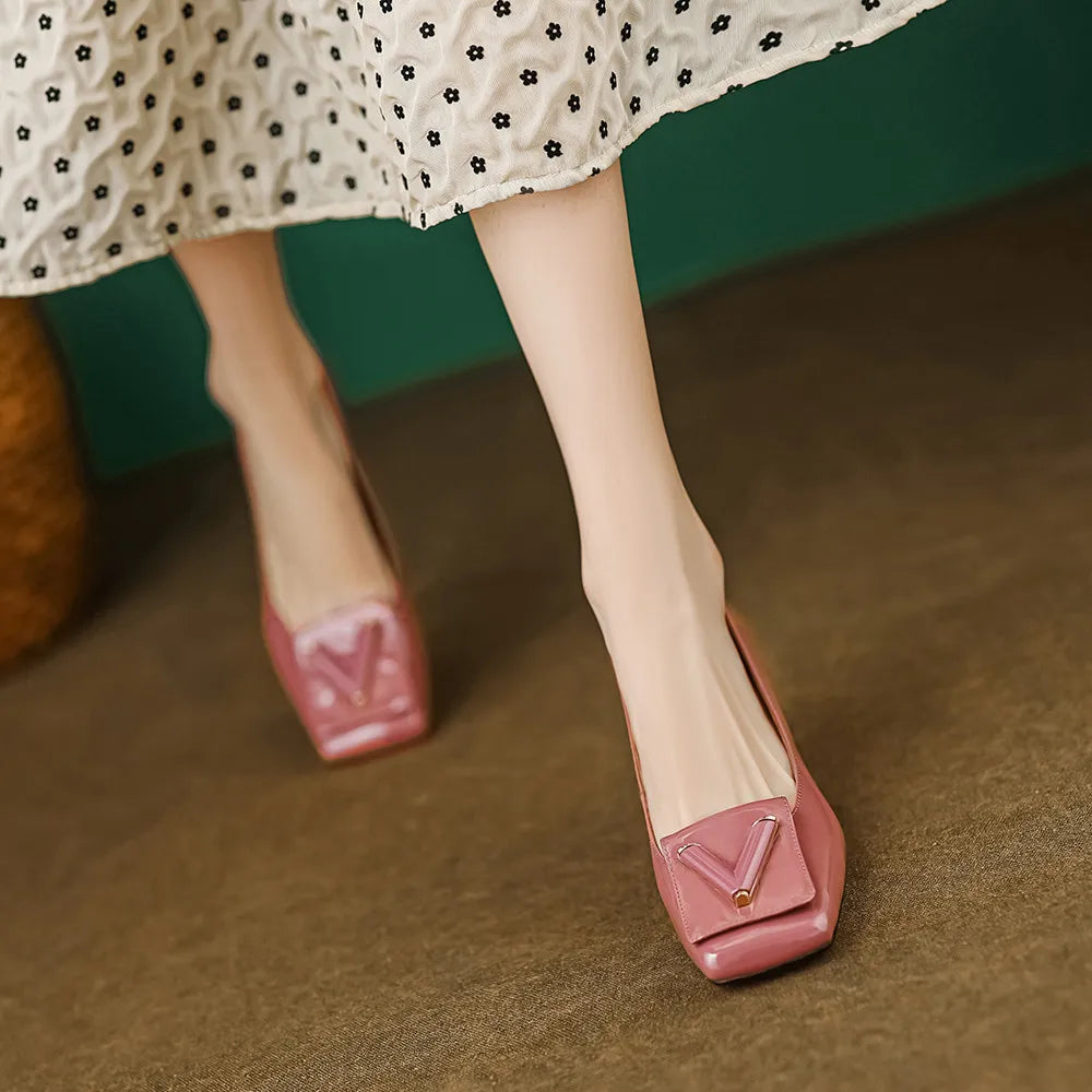 Women's Genuine Leather High Thick Heels Pumps Shoes