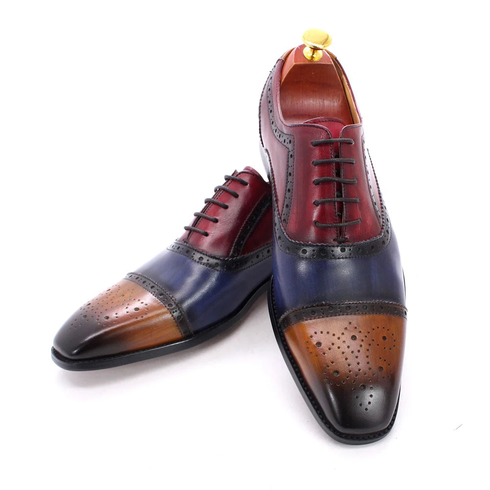 Men‘s Handmade Genuine Leather Oxford Calfskin Brogue Shoes