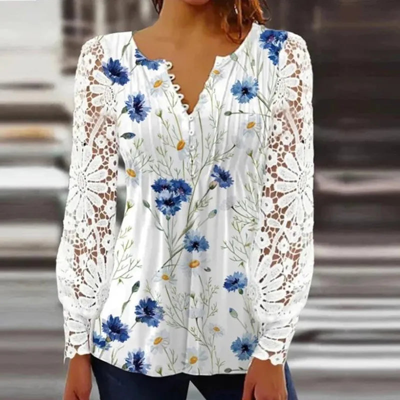 Women's V-neck Stylish Casual Loose Long Sleeve Shirt