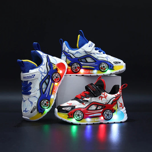 Children's Car Themed Led Light Up Lightweight Sneakers