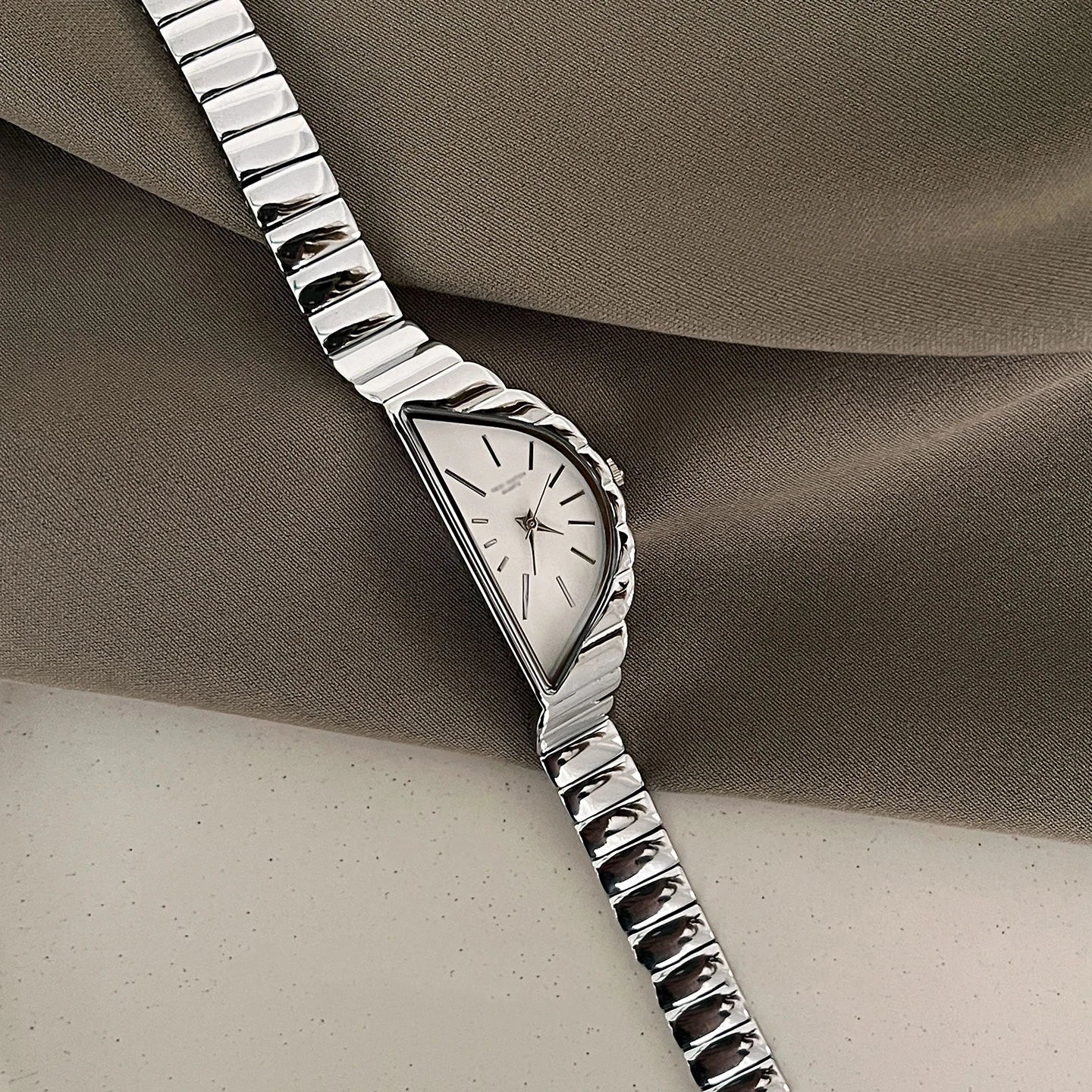 Women's Creative Half-Moon Dial Stainless Steel Quartz Authentic Watch