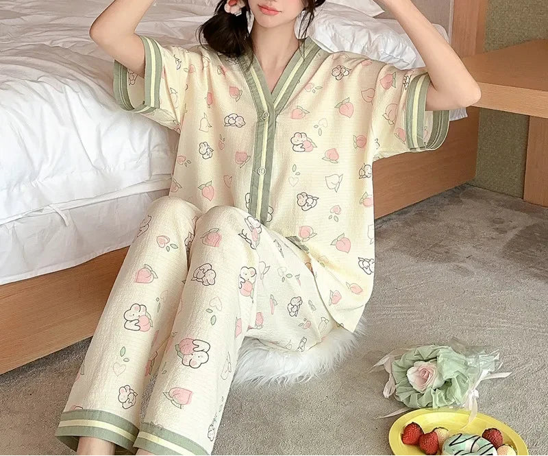 Women 2PCS Casual Classic Sweet Purple Floral Pajamas