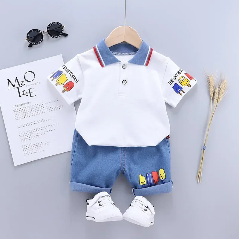 Kids' 2Pcs Cotton Short sleeve T-shirt Shorts Set