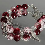 Women's Beaded Red Crystal Feather Pendant Bracelet