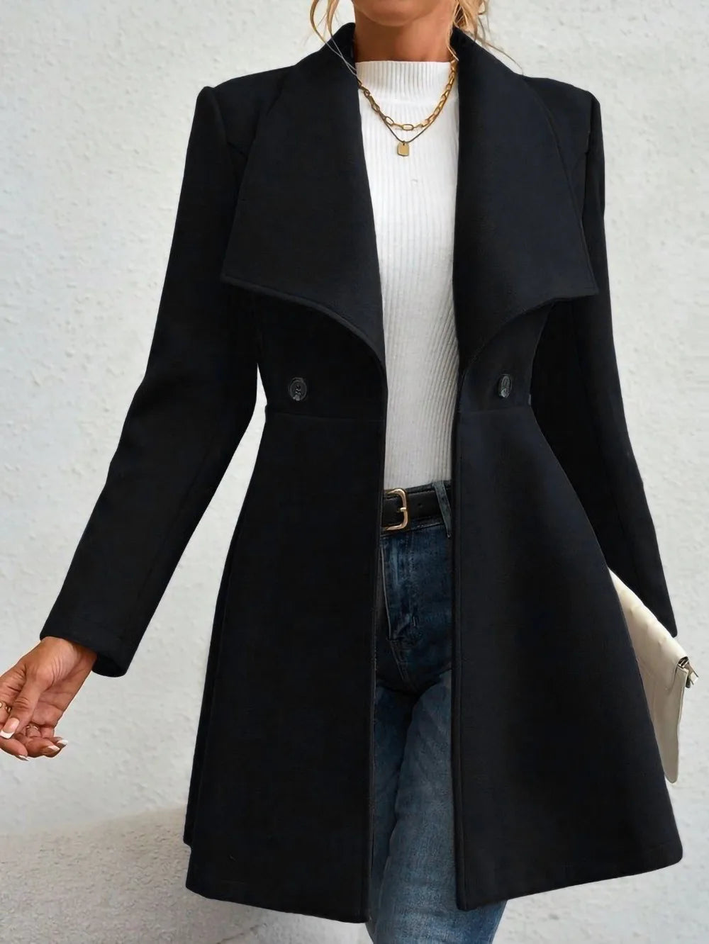 Women's Fashion Lapel Button Slim-Fit Wool Coat
