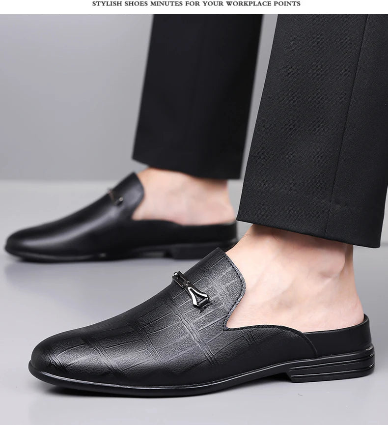 Women's Half Drag Genuine Leather Penny Slippers Loafers
