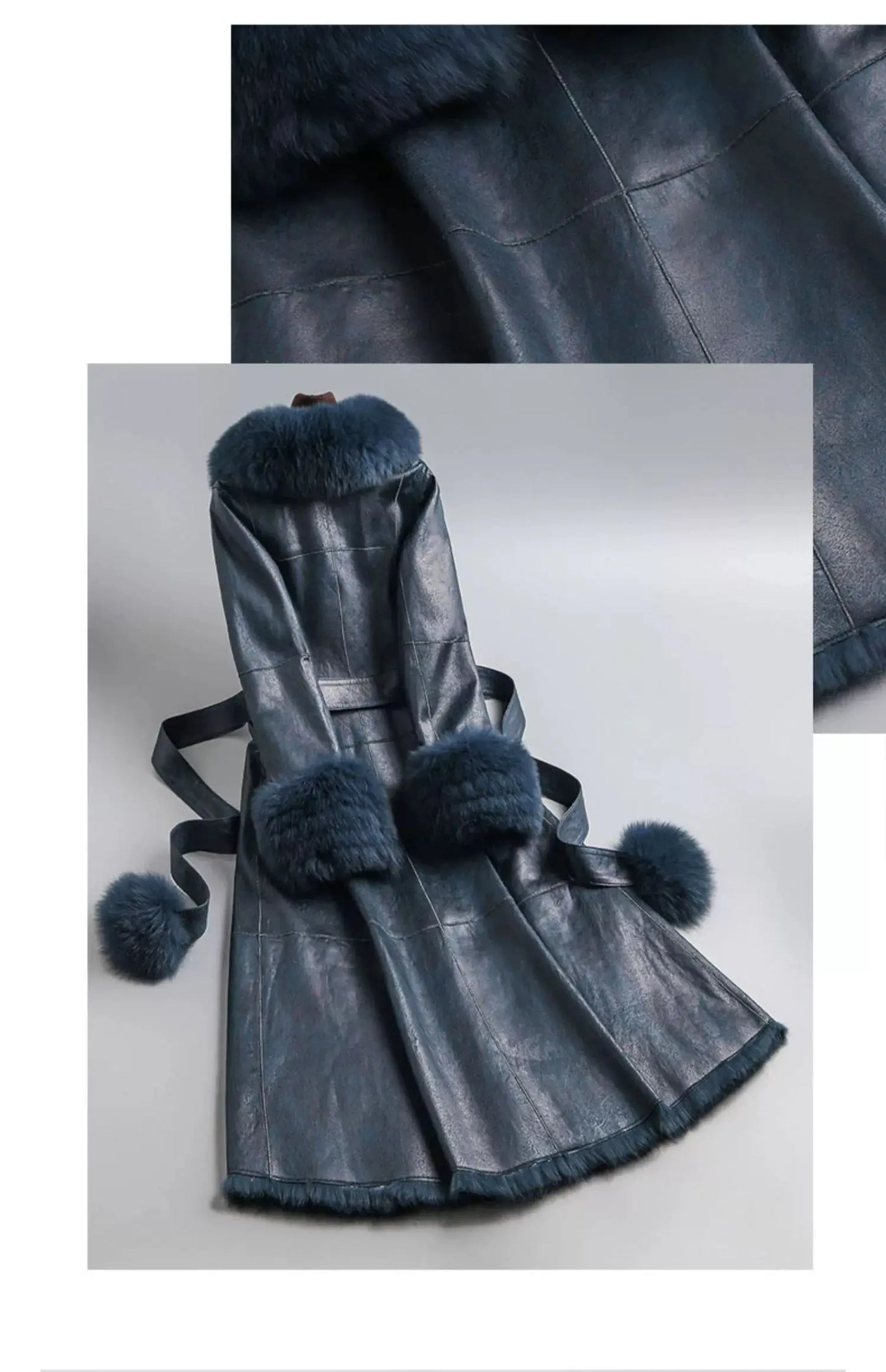 Women's Mid Length Rabbit Fur Fox Fur Collar Slim Fit Coat