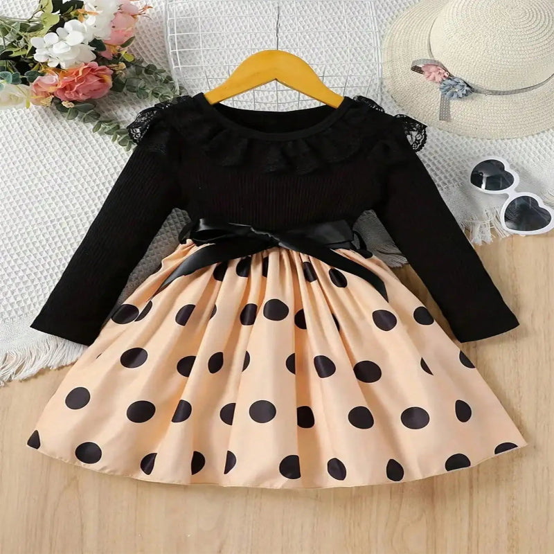 Girls' Polka Dot Pattern Belt dress