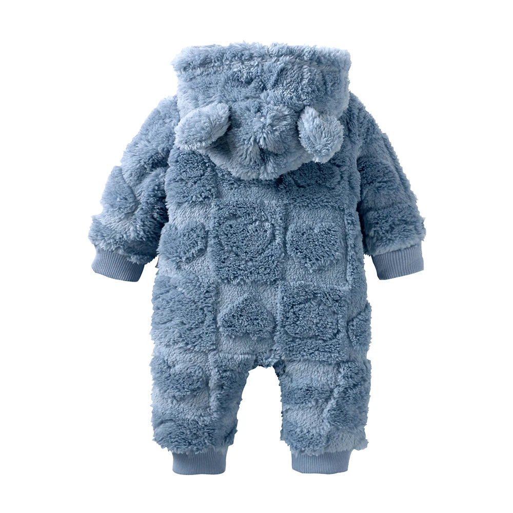 Newborn Baby Thicken Flannel Warm Hooded Jumpsuit Romper