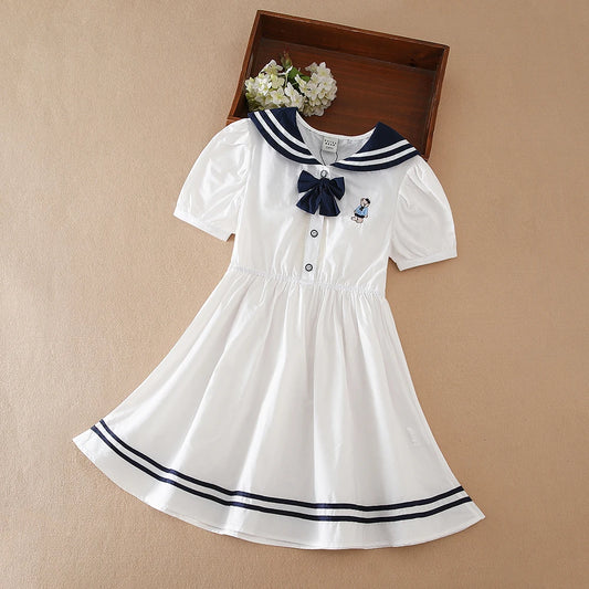 Girls Cotton Sailor Suitable Short Sleeved Dress