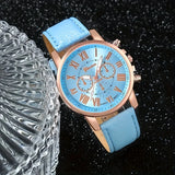 PU Leather Strap Zinc Alloy Case Quartz Watch Jewelry Set