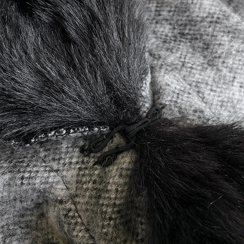Women's Mink Wool Full Trims Faux Fur Hooded Fleece Wrap Cape