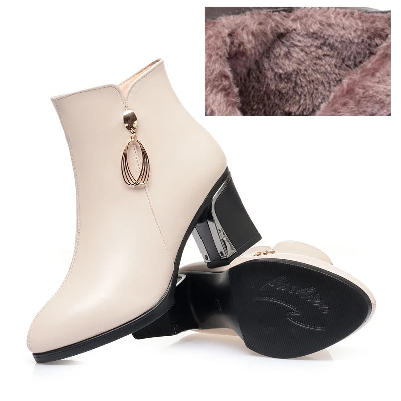 Women's Pointed Genuine Leather High Heel Dress Boots